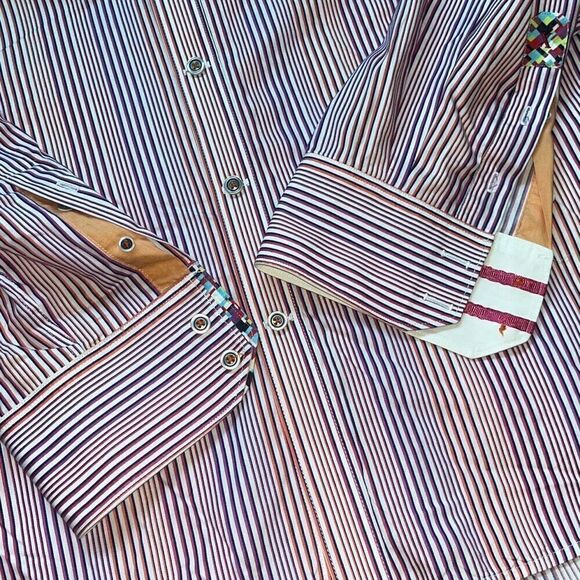 Robert Graham X Mens 3 XL Shirt Cotton Multicolor Striped Flip Cuff Tailored - Picture 3 of 16